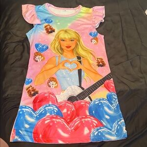 Colorful Graphic Nightgown with Heart and Guitar Design